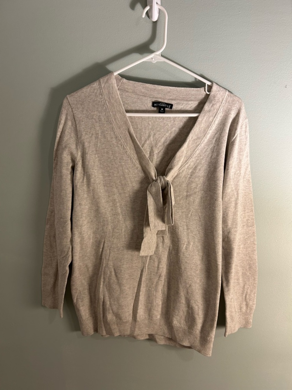 J. Crew Light Beige Tie-Front V-Neck Sweater
